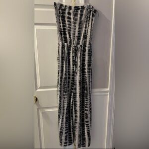 Black and White Tie-Dye Strapless Jumpsuit